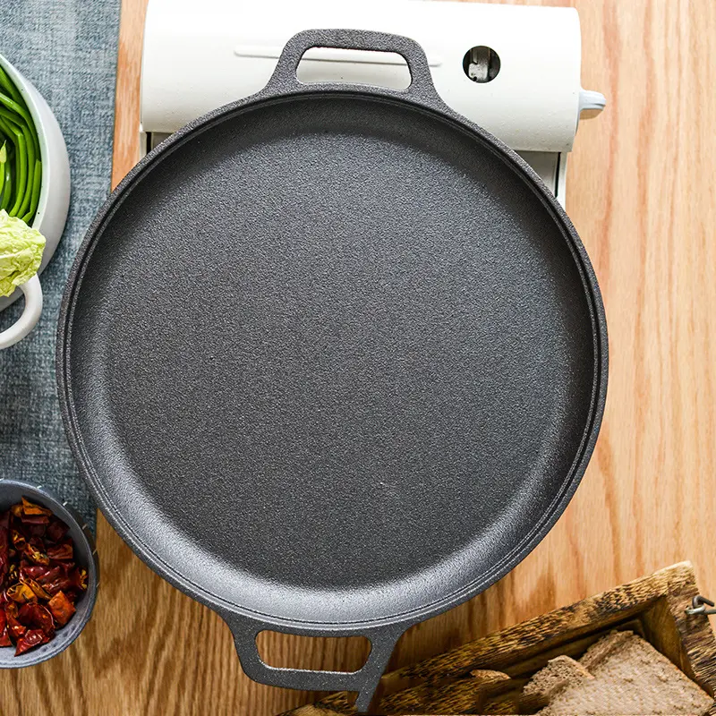 Thickened Cast Iron Uncoated Baking Pan Pancake Oyster Raw Steak Vegetables Kitchen Cooking Tool Outdoor BBQ Flat Frying Skillet