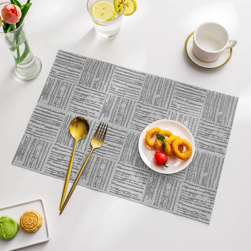 10pcs Dining Table Mat Rectangular Placemats Non-Slip Lnsulation Coaster For Kitchen Washable Placemat Minimalist Pattern