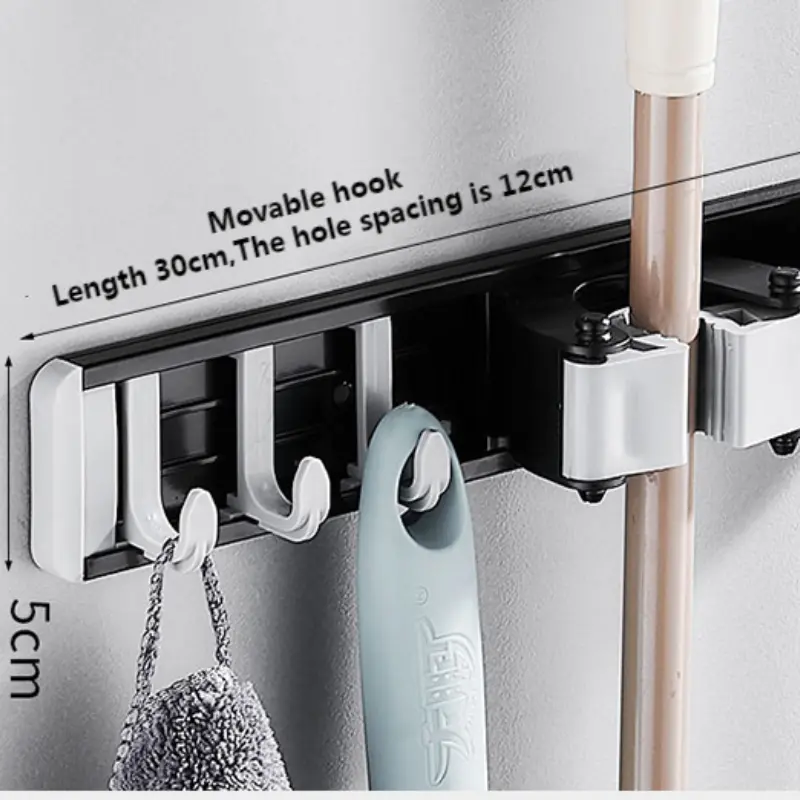Wall Mount Mop Organizer Perforation-free/Perforation Dual Purpose Broom Hook Holder Hanging Mop Holder Storage Shelves
