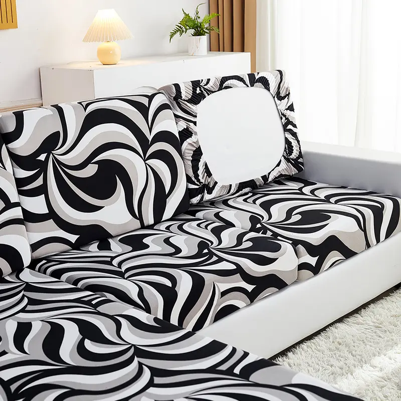 Elastic Geometric Print Sofa Seat Cushion Full Package Universal Cushion Cover Couch Slipcovers Home Decor 1/2/3/4 Seater