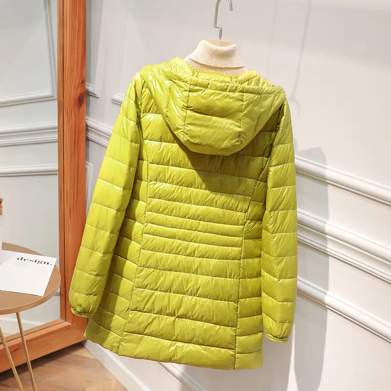 Light Thin Down Jacket  Women's White Duck Down Coats Slim Autumn Winter Women Clothing Fashion Mid-length Parka