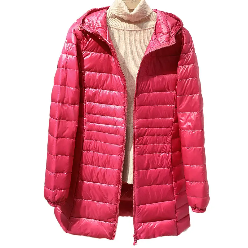 Light Thin Down Jacket  Women's White Duck Down Coats Slim Autumn Winter Women Clothing Fashion Mid-length Parka