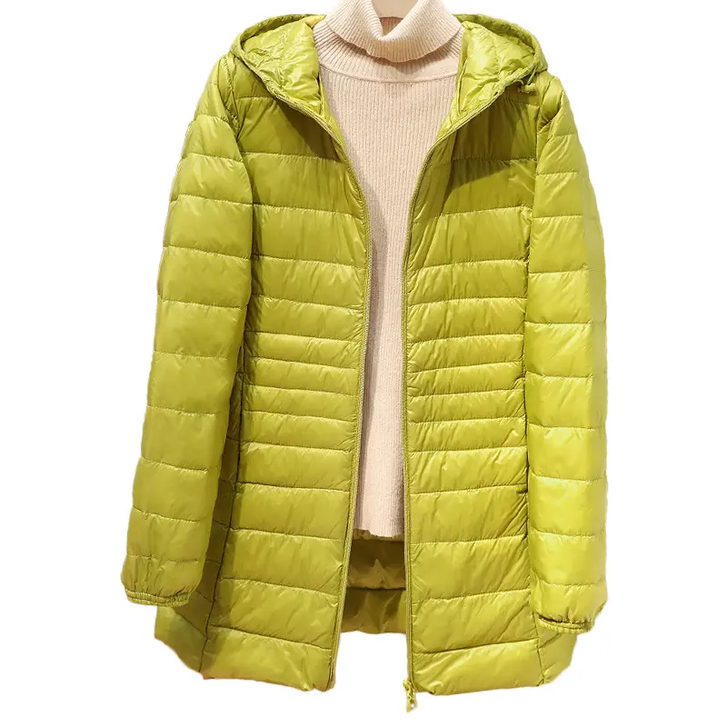Light Thin Down Jacket  Women's White Duck Down Coats Slim Autumn Winter Women Clothing Fashion Mid-length Parka