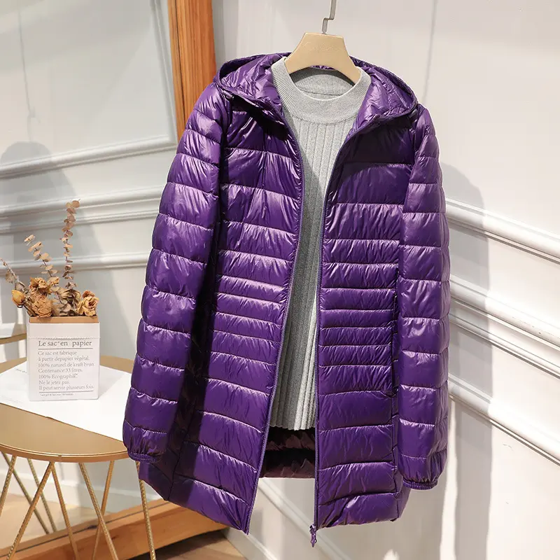 Light Thin Down Jacket  Women's White Duck Down Coats Slim Autumn Winter Women Clothing Fashion Mid-length Parka