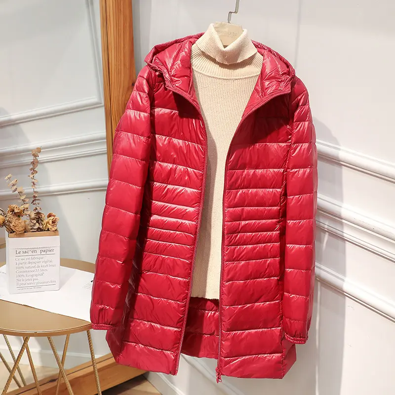 Light Thin Down Jacket  Women's White Duck Down Coats Slim Autumn Winter Women Clothing Fashion Mid-length Parka