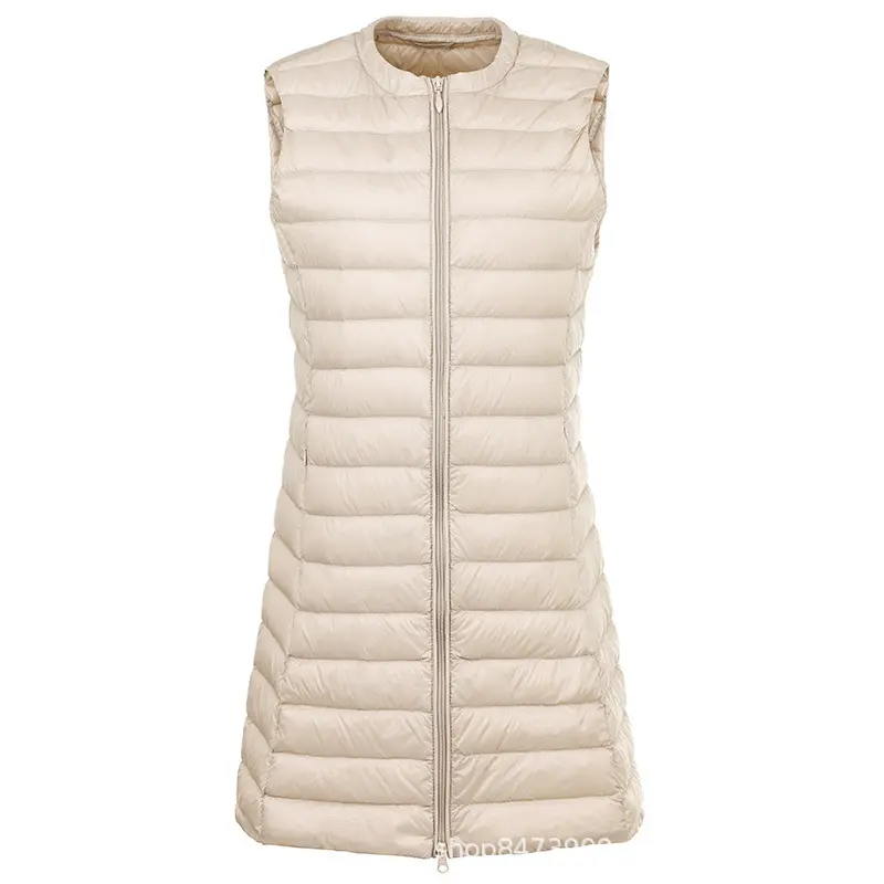 Autumn and Winter New Light Thin down Vest Women round Neck Mid-Length Waistcoat down Liner Vest Vest Outerwear