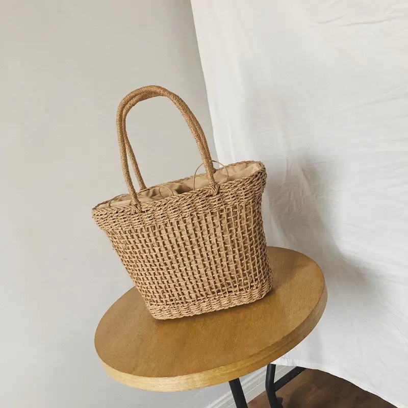 Casual Rattan Women Handbags Wicker Woven Hollow Shoulder Bags Summer Beach Basket Straw Bag Bali Big Purses Large Capacity Tote