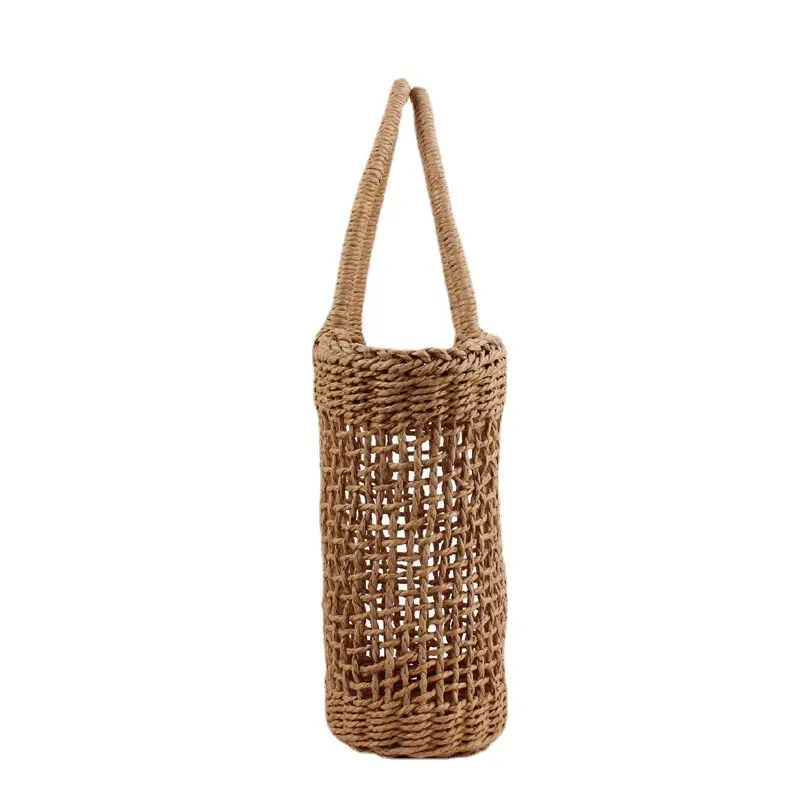 Casual Rattan Women Handbags Wicker Woven Hollow Shoulder Bags Summer Beach Basket Straw Bag Bali Big Purses Large Capacity Tote