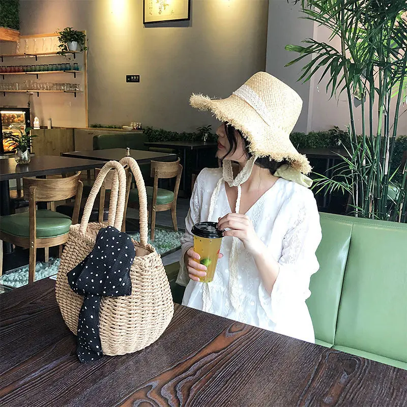 Bag Bohemia Bali Handbag Straw Bags for Women Hand-Woven Rattan Bag Handmade Woven Purse Wicker Beach Bag Bohemia Bali Handbag
