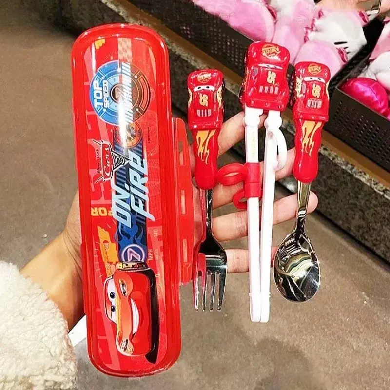 New Disney Tableware Chopsticks 3d Practice Chopsticks 304 Stainless Steel Spoon Fork Chopsticks Cutlery Box Set Portable Gift