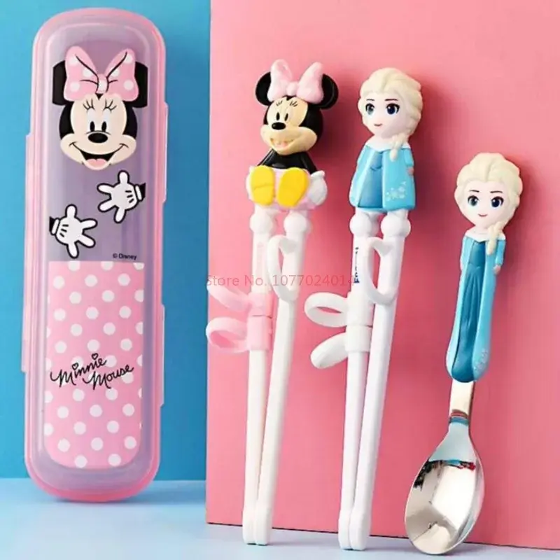 New Disney Tableware Chopsticks 3d Practice Chopsticks 304 Stainless Steel Spoon Fork Chopsticks Cutlery Box Set Portable Gift