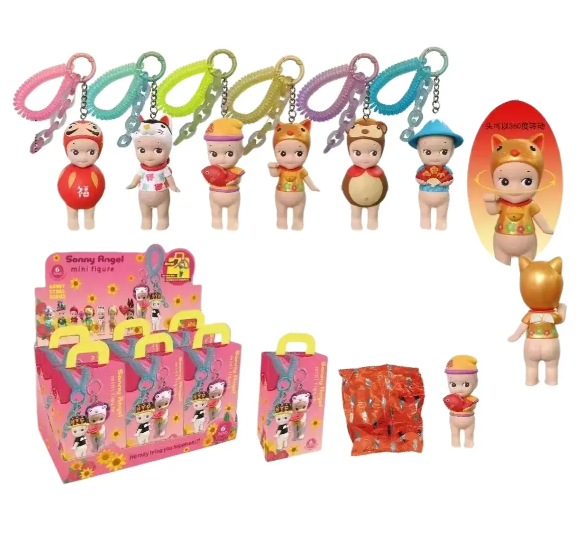 Angel lucky series Key chain Blind box Figure PVC key Backpack pendant Decoration Accessory Model Kids Toy Doll Gift