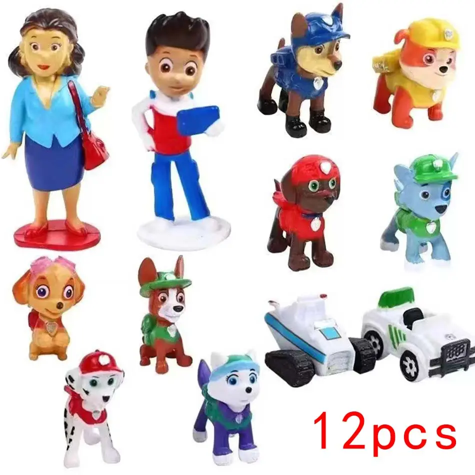12pcs Paw Patrol Action Figures Mini Doll Models Anime Figure Patrol Canine Marshall Chase Rocky Cake Decoration Kids Toy Gifts