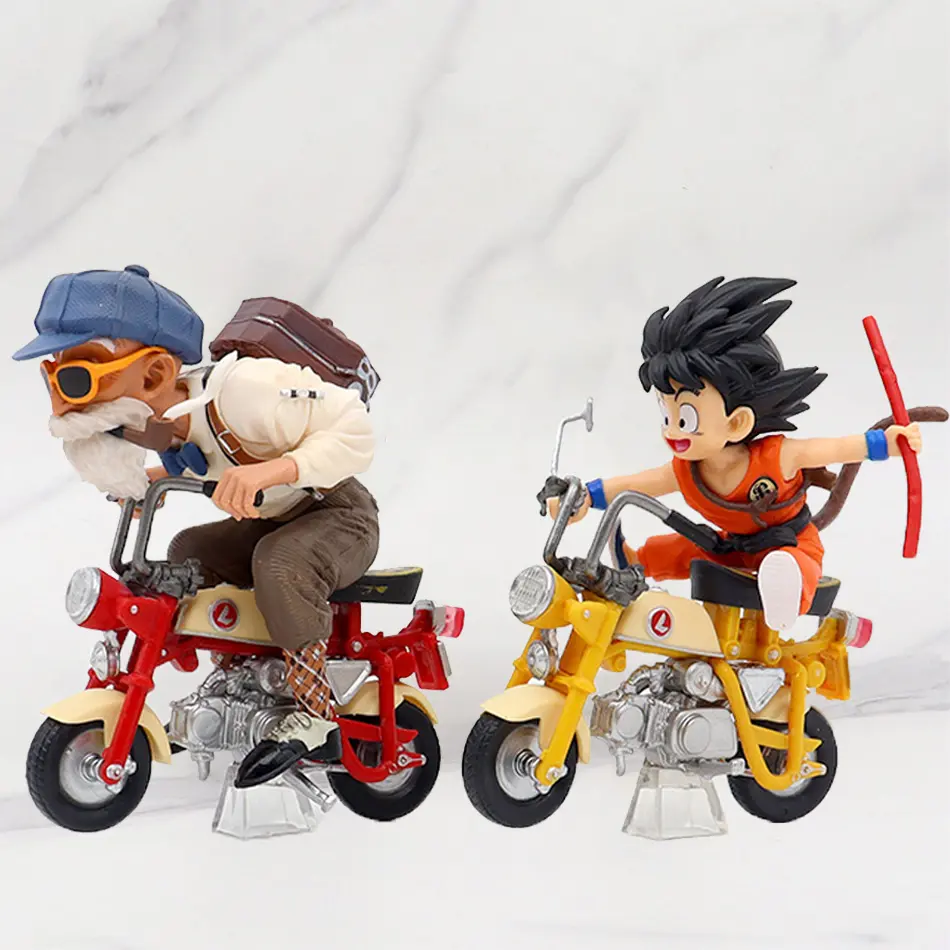 13cm Dragon Ball Z Anime Figure Son Goku Master Roshi Locomotives PVC Action Kame Sennin Motorcycle Toys for Children Collector