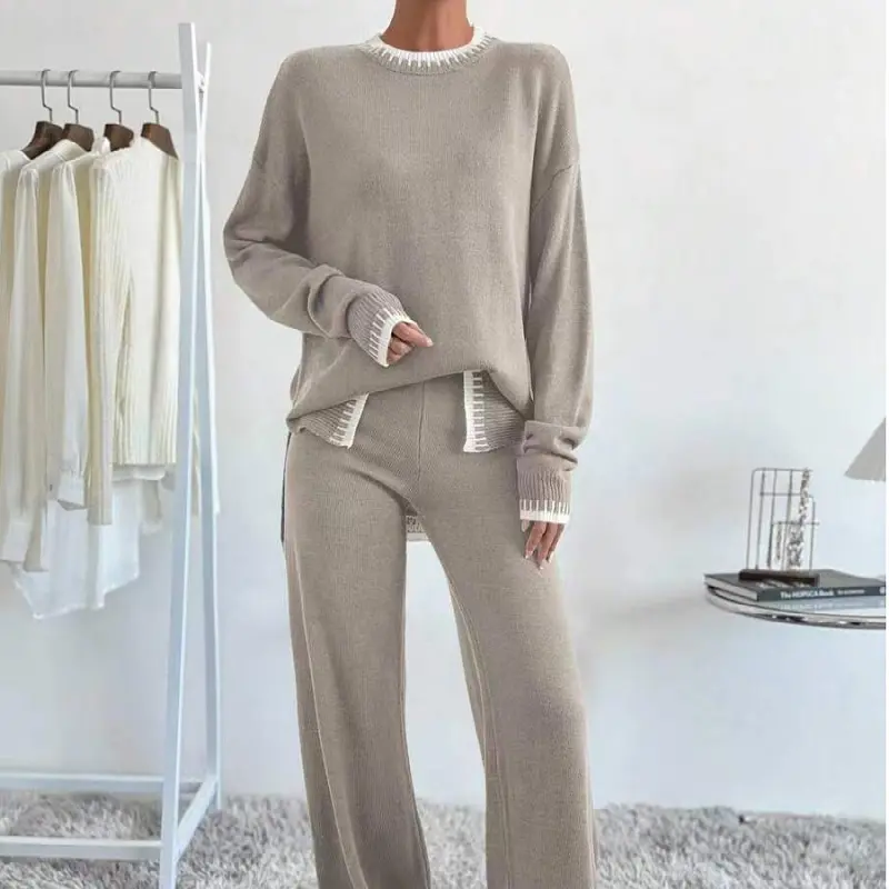 Autumn Women's Fashionable Pullover Sweater Knitted Loose Sweater Women's Retro Casual Women's Sweater Pants Set