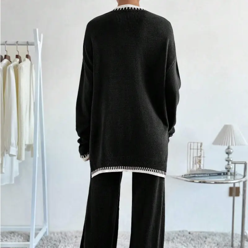Autumn Women's Fashionable Pullover Sweater Knitted Loose Sweater Women's Retro Casual Women's Sweater Pants Set