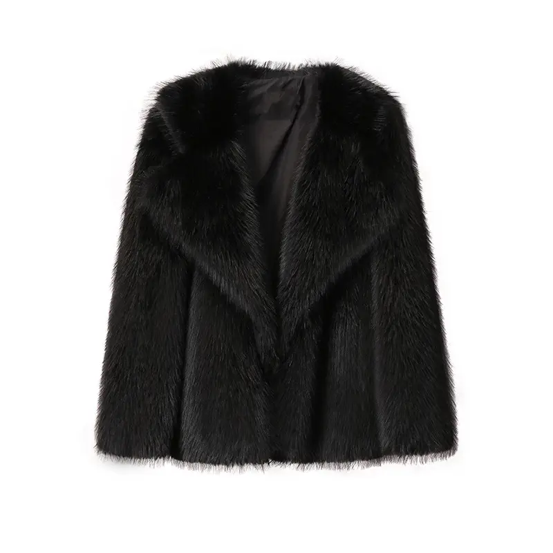 Autumn and Winter New Lapel Fur Coat Ladies Artificial Wool Jacket Loose Solid Color Long Coat Women's Clothing