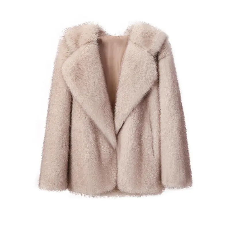 Autumn and Winter New Lapel Fur Coat Ladies Artificial Wool Jacket Loose Solid Color Long Coat Women's Clothing