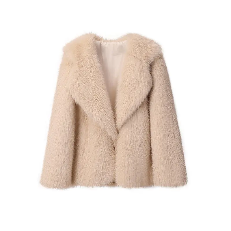 Autumn and Winter New Lapel Fur Coat Ladies Artificial Wool Jacket Loose Solid Color Long Coat Women's Clothing