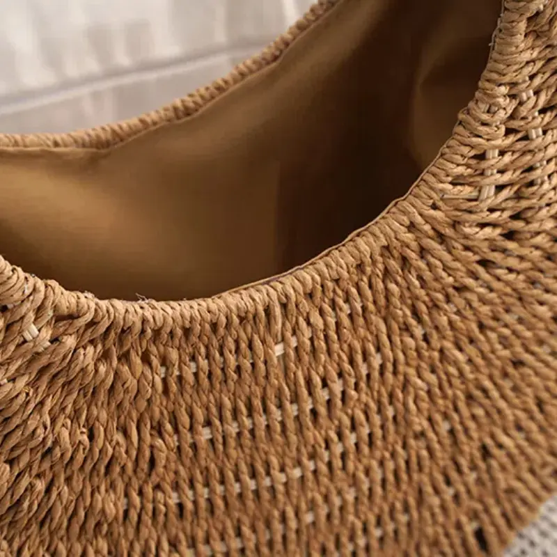 Handmade Half-Round Rattan Woven Straw Bag Summer Women Messenger Bags Female Handbag Small Beach Handbag Top-Handle Bags