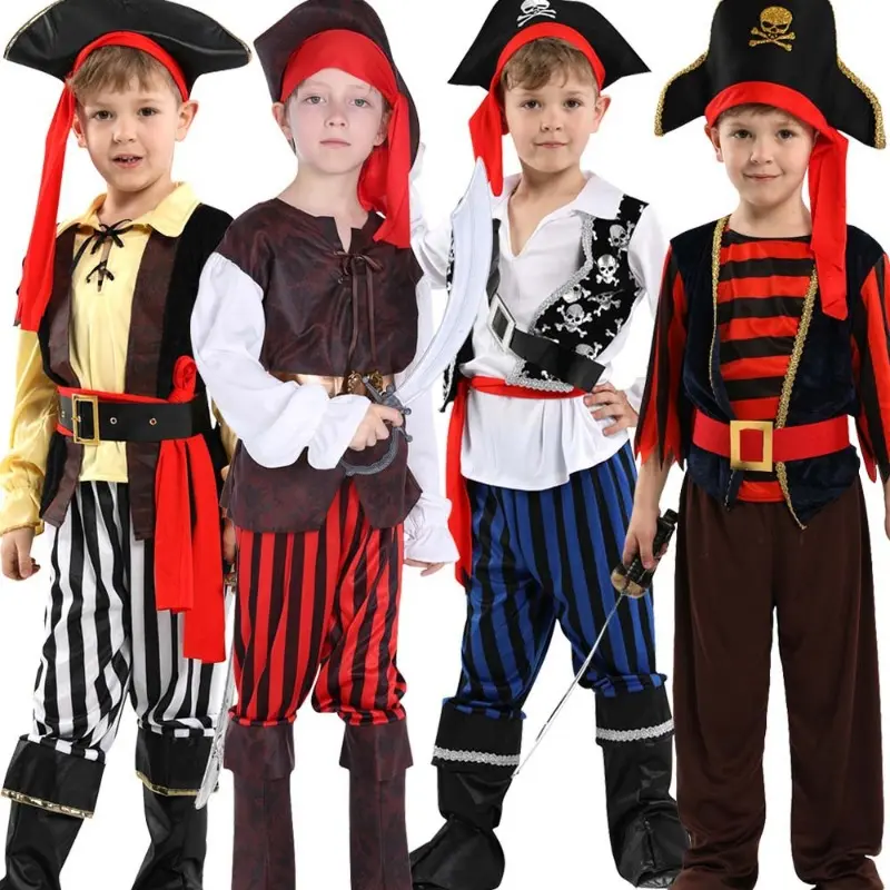 Caribbean Pirate Cosplay Outfit Children Captain Cosplay Set Kids Buccaneer Costumes Boy Party Corsair Performance Clothes