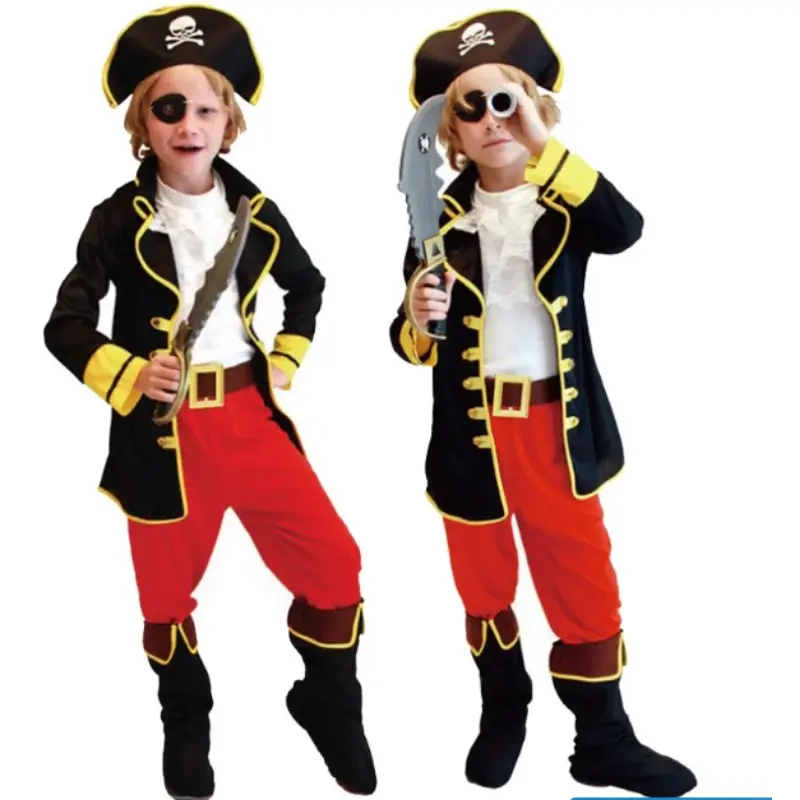 Caribbean Pirate Cosplay Outfit Children Captain Cosplay Set Kids Buccaneer Costumes Boy Party Corsair Performance Clothes