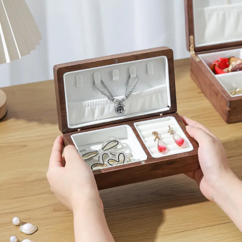 Black Walnut Solid Wood Jewelry Box Ring Jewelry Diamond Ring Necklace Box Elegant Desktop Storage Solution Jewelry Packaging