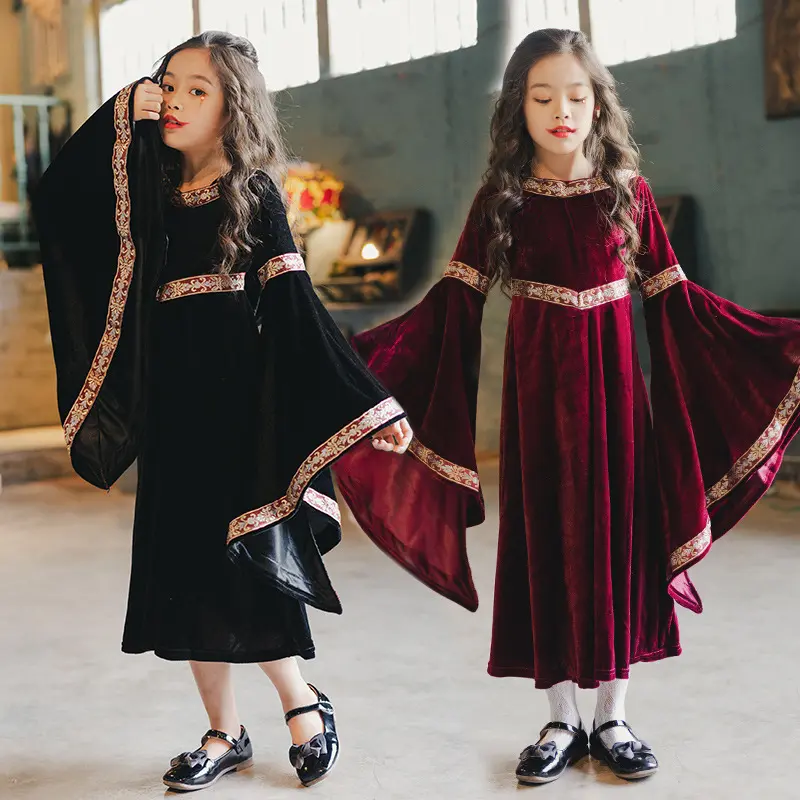Halloween Children's Costume Retro Court Children's Dress Witch Little Red Riding Hood Long Sleeve Medieval Witch Costume