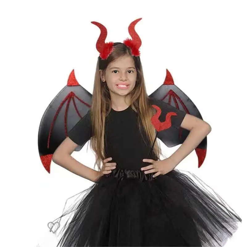 3pcs Halloween Party Cosplay Costume Party Props Demon Wings Magic Wand Hair Accessories Set Costume Props Costumes