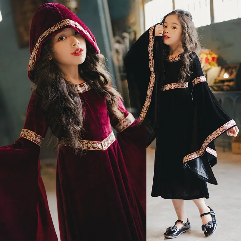 Halloween Children's Costume Retro Court Children's Dress Witch Little Red Riding Hood Long Sleeve Medieval Witch Costume
