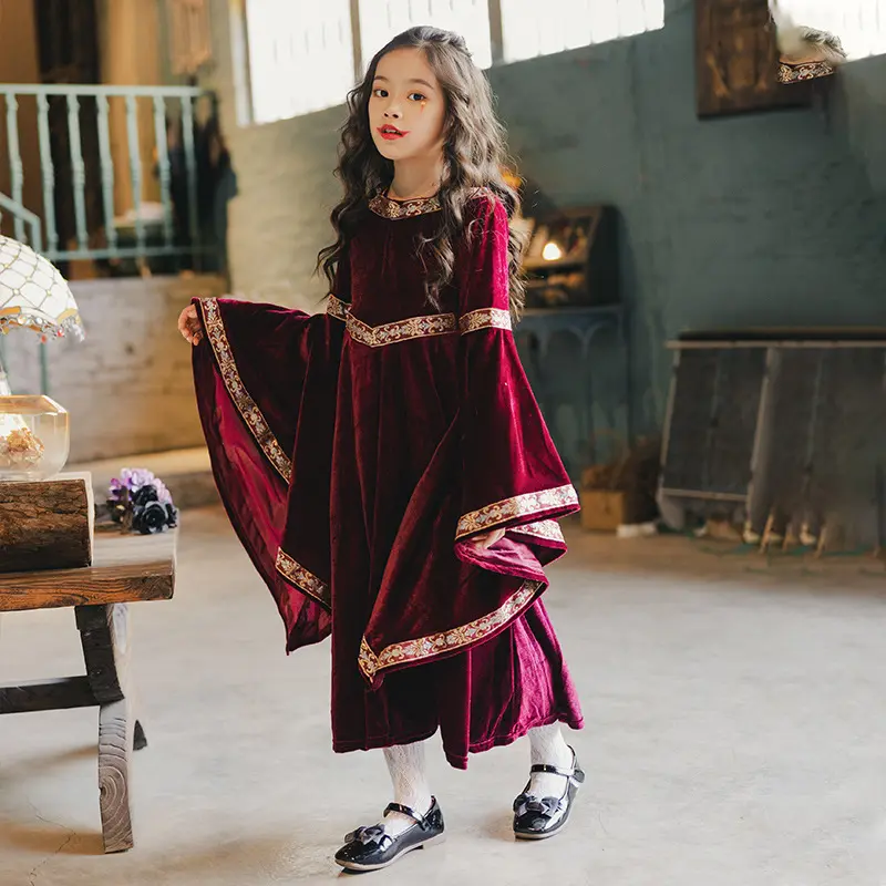 Halloween Children's Costume Retro Court Children's Dress Witch Little Red Riding Hood Long Sleeve Medieval Witch Costume