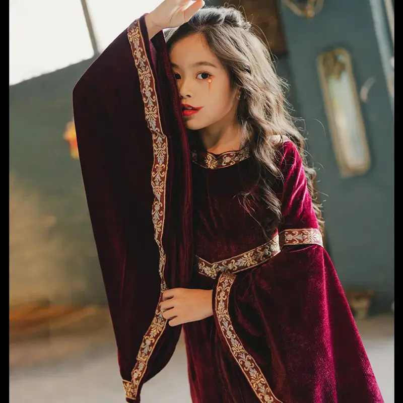 Halloween Children's Costume Retro Court Children's Dress Witch Little Red Riding Hood Long Sleeve Medieval Witch Costume
