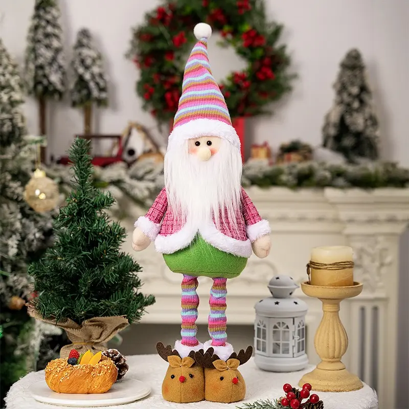 Telescopic Christmas Doll Standing Christmas Gnomes Christmas Decorations Figurine Soft Doll Retractable Telescopic Santa Claus