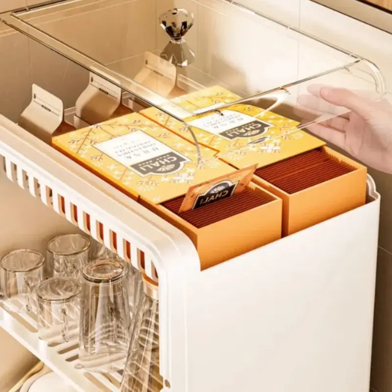 Item Storage Magnetic Tabletop Cup Storage Rack Dustproof Tea Set Organizer Coffee Drain Storage Box Durable and Stylish Design