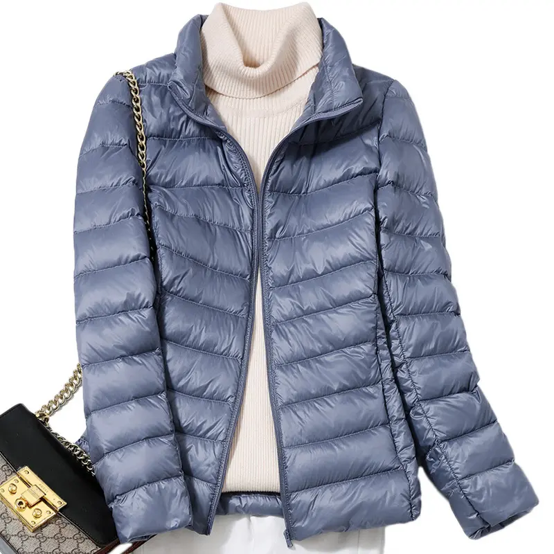Women Puffer Jacket Korean Stand Collar Fashion Short Slim White Duck Down Warm Female Ultra Lightweight Packable Coat
