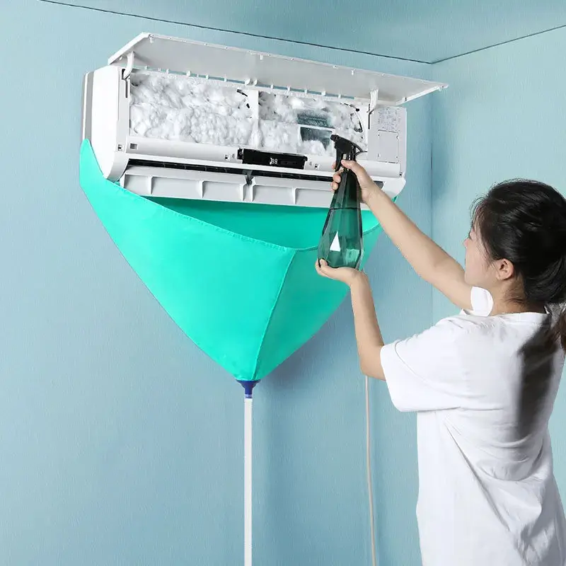 Large Air Conditioner Cleaning Cover with Water Pipe Kit Waterproof Conditioning Cleaner Dust Protection Wash Bag Set