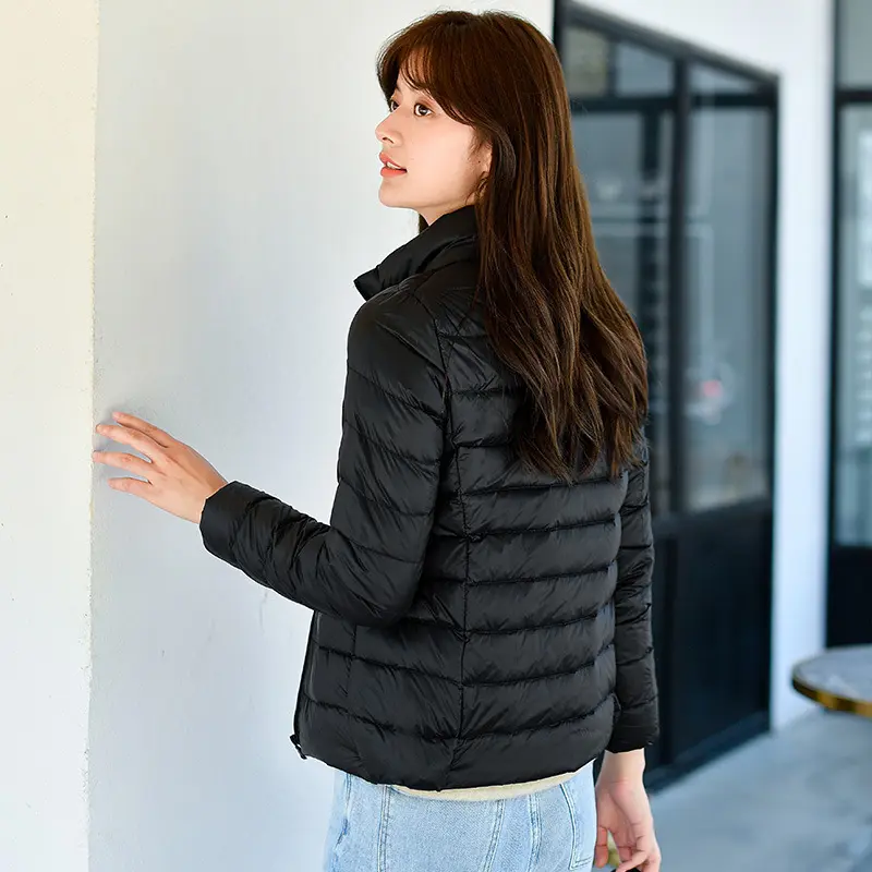 Women Puffer Jacket Korean Stand Collar Fashion Short Slim White Duck Down Warm Female Ultra Lightweight Packable Coat