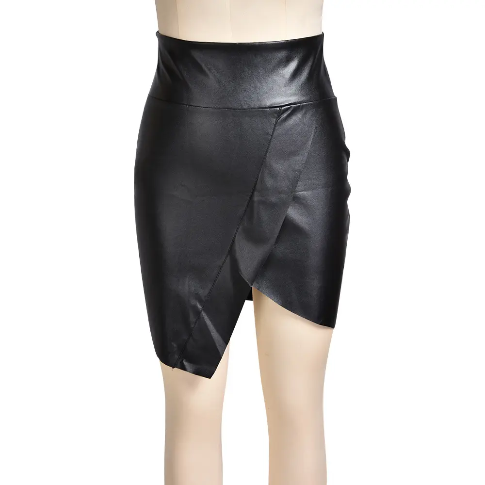 Women's Spring and Summer New Solid Color Hundred Zipper Leather Skirt Casual Fashion Party Half-body Leather Skirt