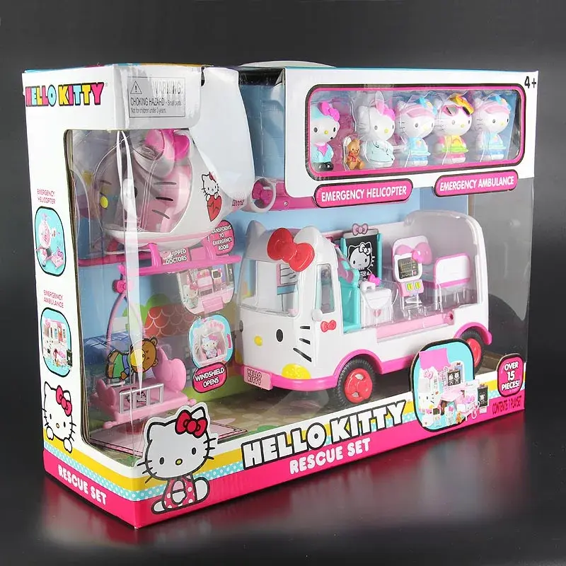Original Cartoon Hello Kitty Cartoon Plane Ambulance Family Girl Toys Hobbies Action Figures Holiday Gifts for Children