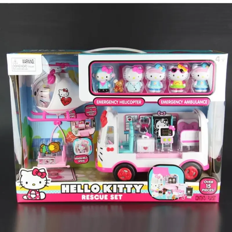 Original Cartoon Hello Kitty Cartoon Plane Ambulance Family Girl Toys Hobbies Action Figures Holiday Gifts for Children