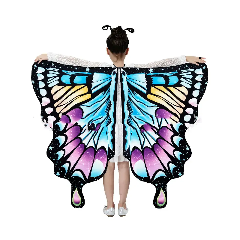Butterfly Wings Costume Girl Fairy Dress Up Halloween Party Kids Cape Shawl Rainbow Monarch Nymph Pixie Scarf Stage Show New