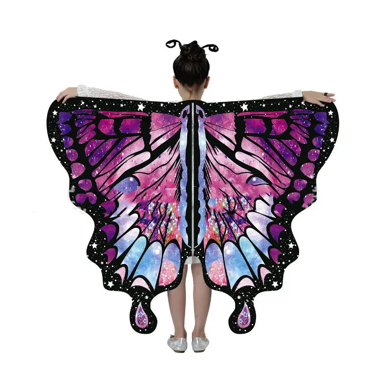Butterfly Wings Costume Girl Fairy Dress Up Halloween Party Kids Cape Shawl Rainbow Monarch Nymph Pixie Scarf Stage Show New