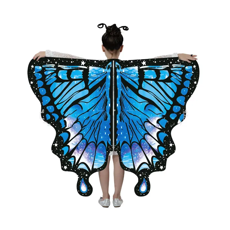 Butterfly Wings Costume Girl Fairy Dress Up Halloween Party Kids Cape Shawl Rainbow Monarch Nymph Pixie Scarf Stage Show New