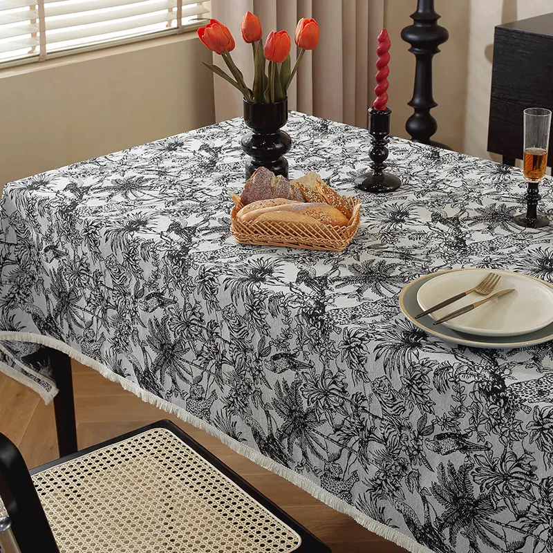 Boho Rectangle Tablecloths Red Badges Pattern Jacquard Table Cloth for Christmas Halloween Dinner Birthday Parties