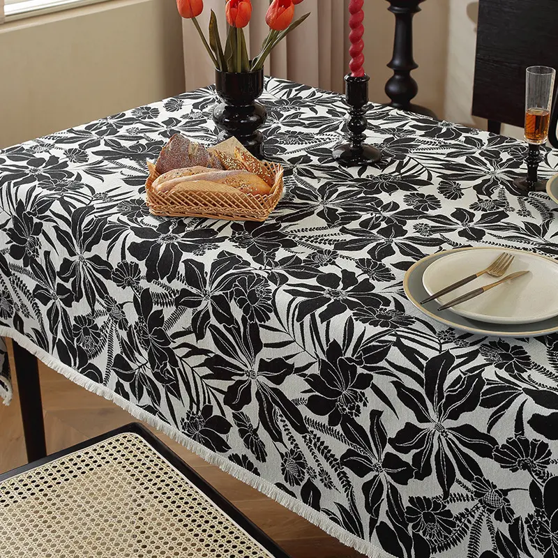 Boho Rectangle Tablecloths Red Badges Pattern Jacquard Table Cloth for Christmas Halloween Dinner Birthday Parties