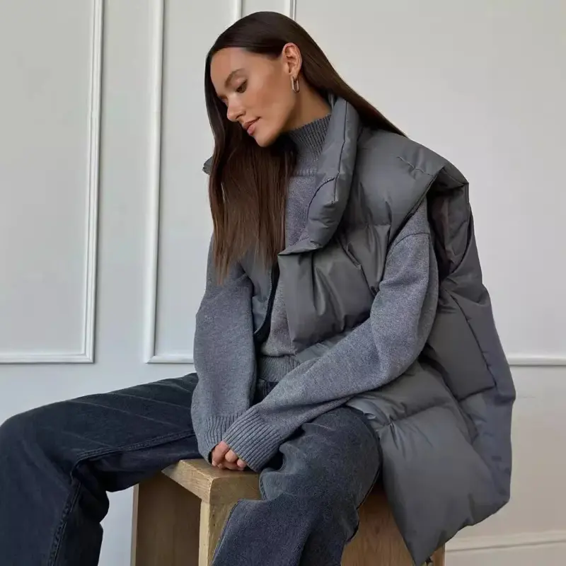 Womens Fall Winter Puffer Vests Sleeveless Zip Up Padded Padded Outerwear Jackets with Pockets Long Warm Winter Coat Outerwear
