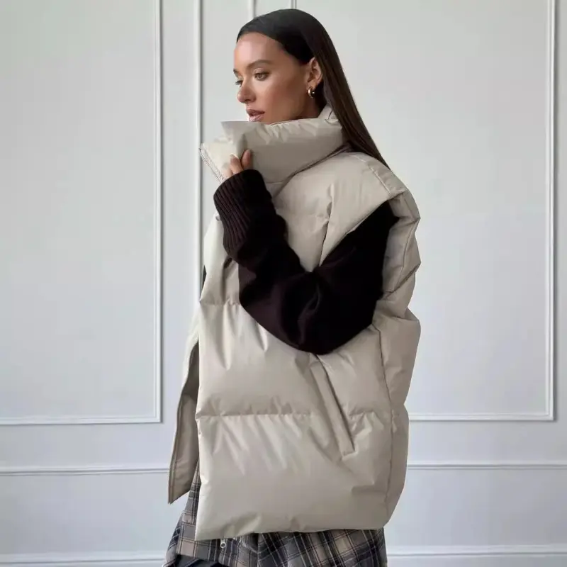 Womens Fall Winter Puffer Vests Sleeveless Zip Up Padded Padded Outerwear Jackets with Pockets Long Warm Winter Coat Outerwear