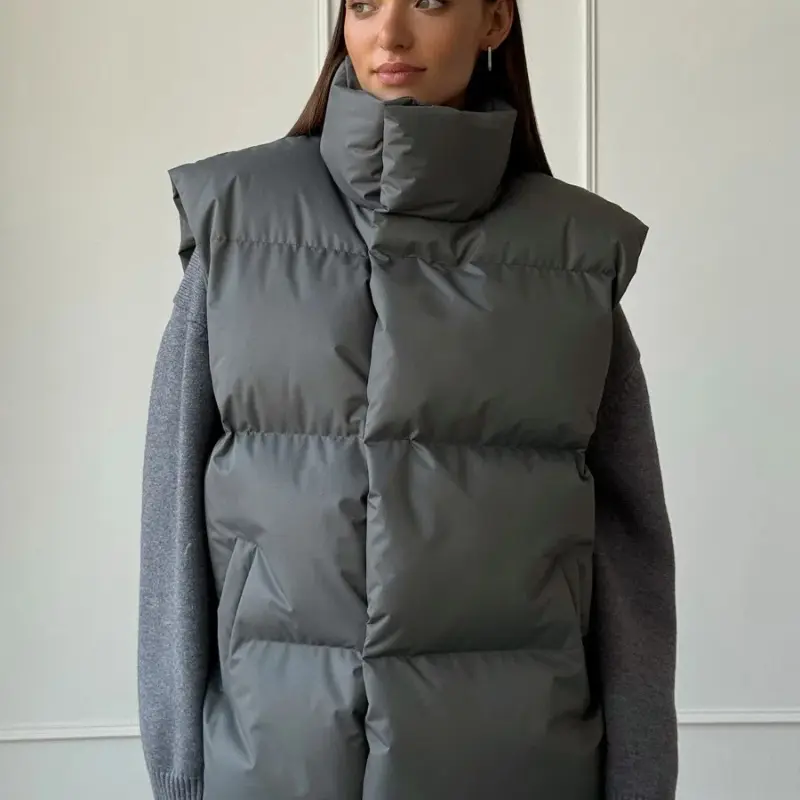 Womens Fall Winter Puffer Vests Sleeveless Zip Up Padded Padded Outerwear Jackets with Pockets Long Warm Winter Coat Outerwear