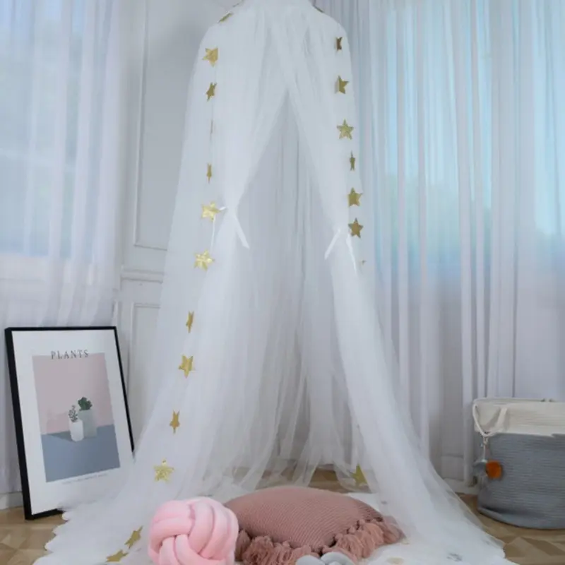 Ins Nordic Style Princess Crown Dome Crib Bed Net Children's Tent Mosquito Net 7-layer Mesh Fabric Children's Room Decoration