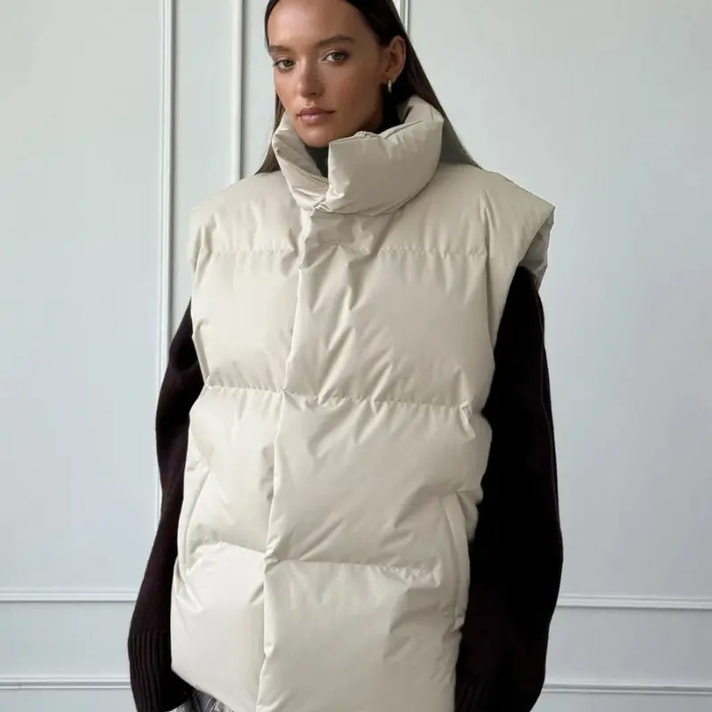 Womens Fall Winter Puffer Vests Sleeveless Zip Up Padded Padded Outerwear Jackets with Pockets Long Warm Winter Coat Outerwear
